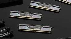 A promotional image showing multiple Corsair Vengeance CUDIMM memory sticks on a desk