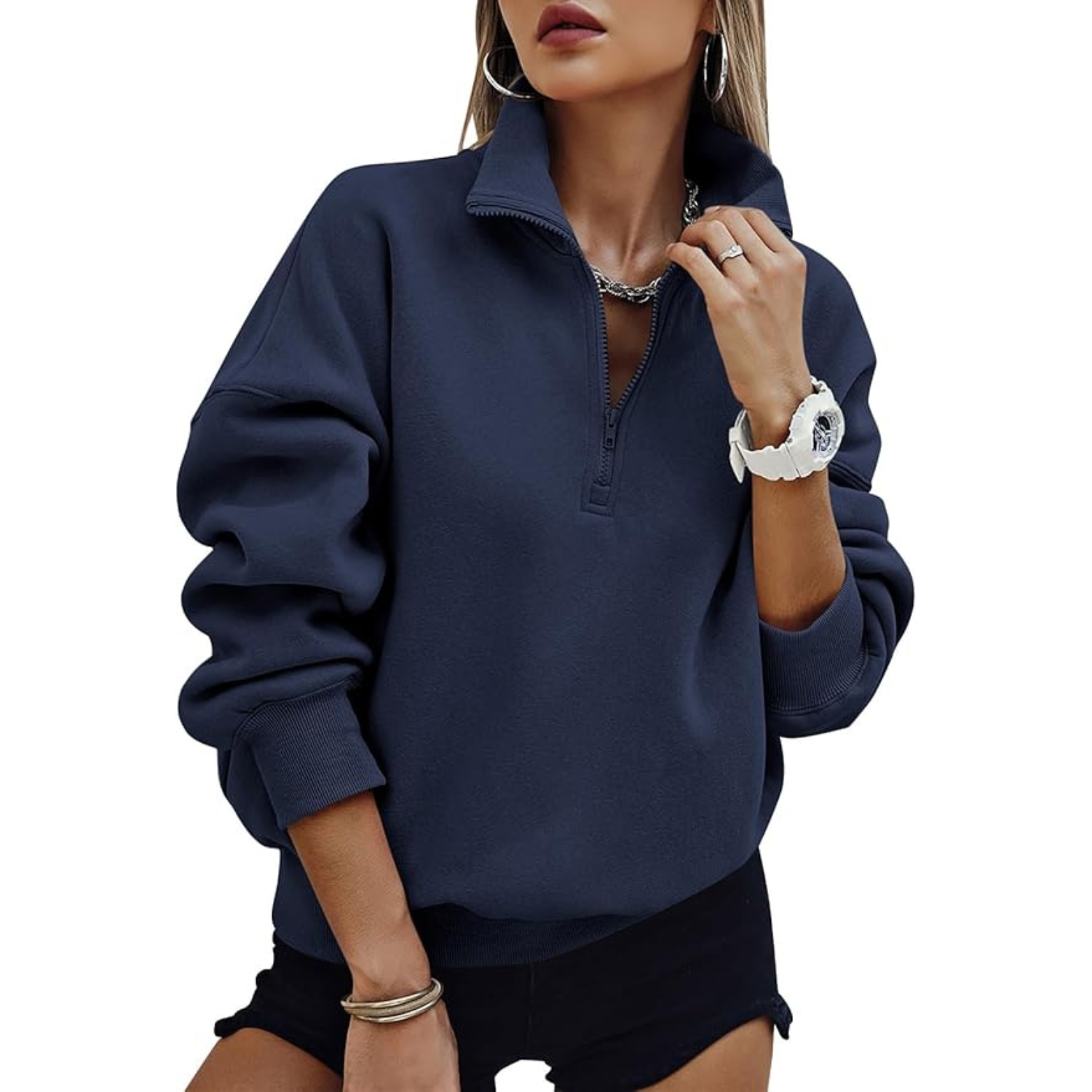 Prettygarden Womens Half Zip Oversized Sweatshirts Fleece Hoodies 2026 Trendy Long Sleeve Pullover Tops Y2k Fall Travel Outfits (navy,m)