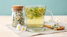 Chamomile tea in a clear mug