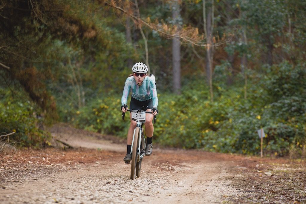 Maria Madigan on her way to a third victory at the 2022 Seven Gravel Race and her first win in the new UCI Gravel World Series