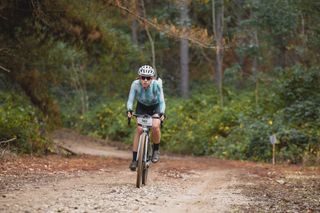 Maria Madigan on her way to a third victory at the 2022 Seven Gravel Race and her first win in the new UCI Gravel World Series