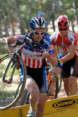 National champion Danielle Haulman shows the skills she's learned over the years on the one runup on the course. The course featured lots of barriers, natural and man-made to add even more challenge to the twisty woody course.