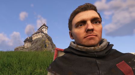 Henry with a castle in the background