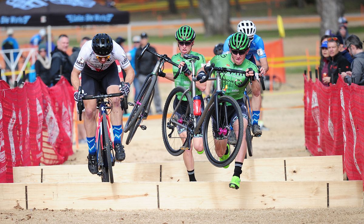 Michael Van den Ham bunny hops the barriers