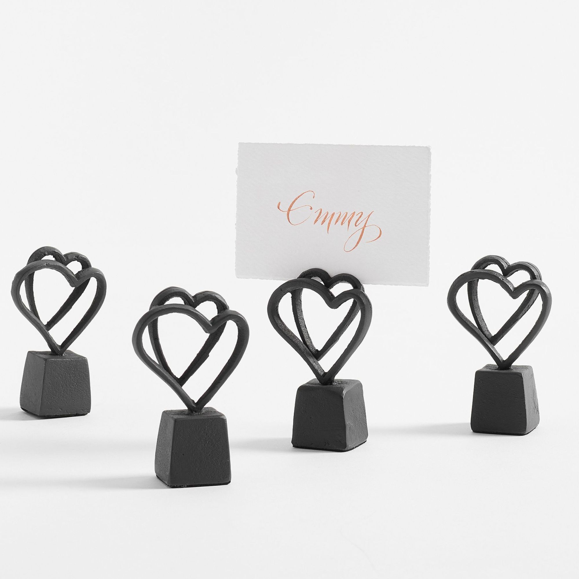 Black interlocking hearts place card holders