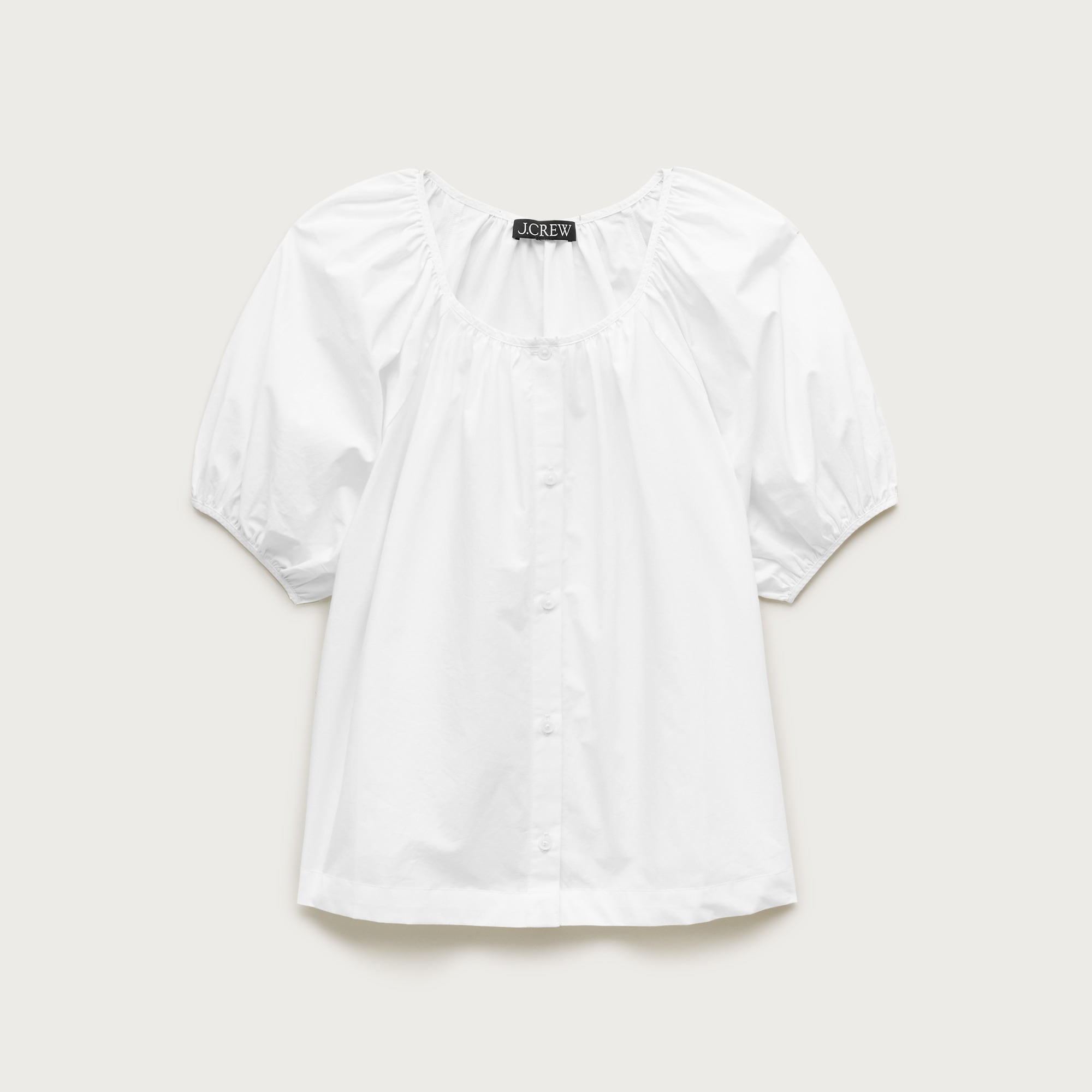 Puff-Sleeve Button-Up Top in Cotton Poplin