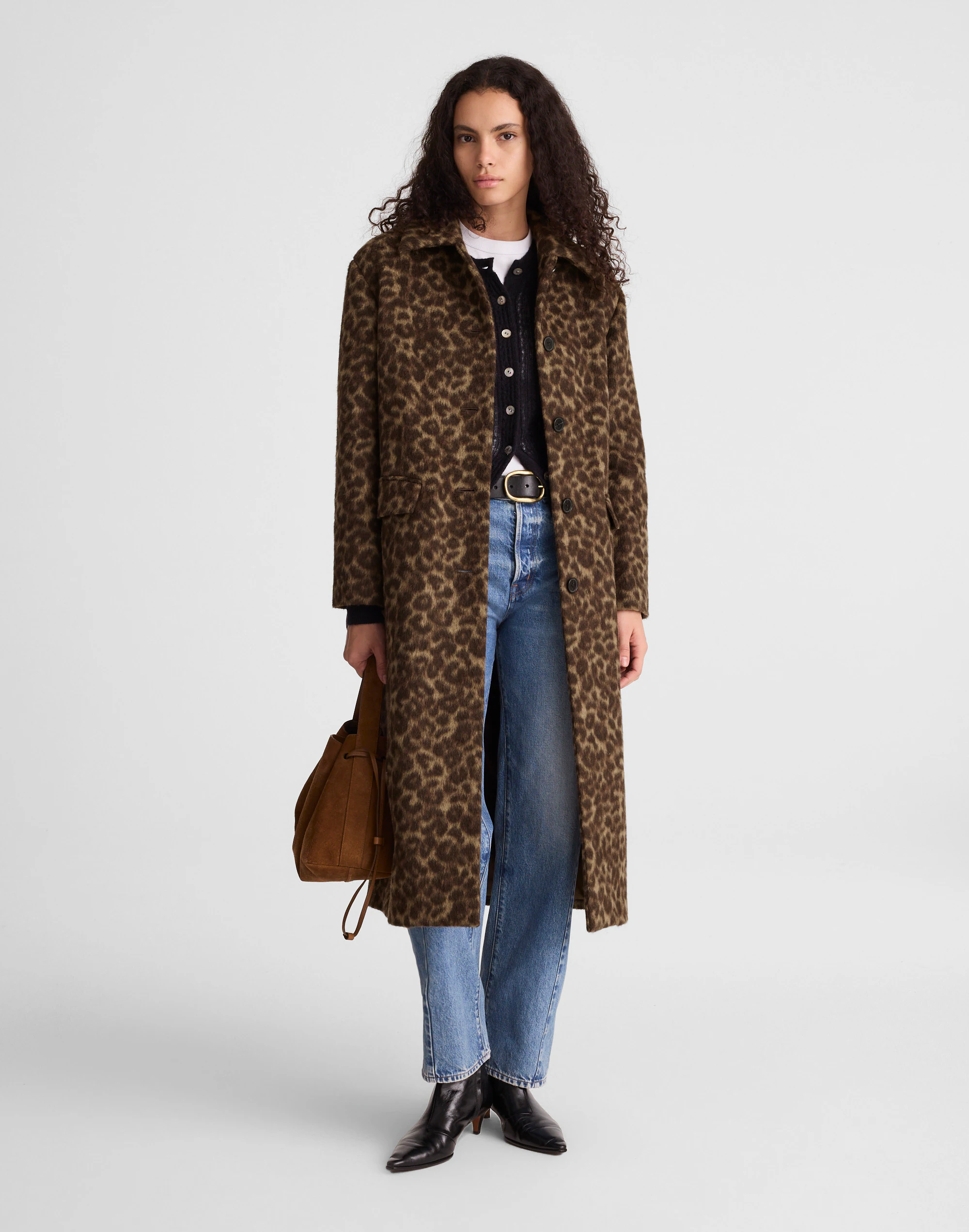 Single-Breasted Topcoat in Leopard Print