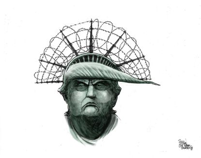 Political cartoon U.S. Trump Statue of Liberty