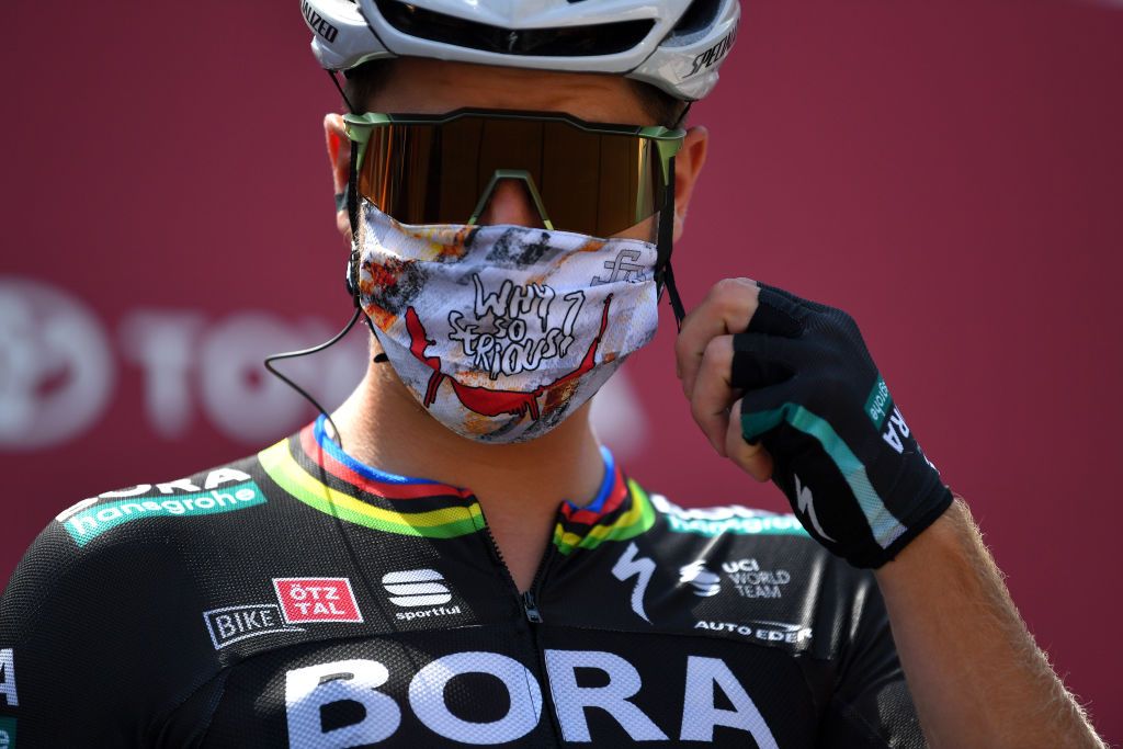 SIENA ITALY AUGUST 01 Start Peter Sagan of Slovakia and Team BoraHansgrohe during the Eroica 14th Strade Bianche 2020 Men a 184km race from Siena to SienaPiazza del Campo StradeBianche on August 01 2020 in Siena Italy Photo by Tim de WaeleGetty Images