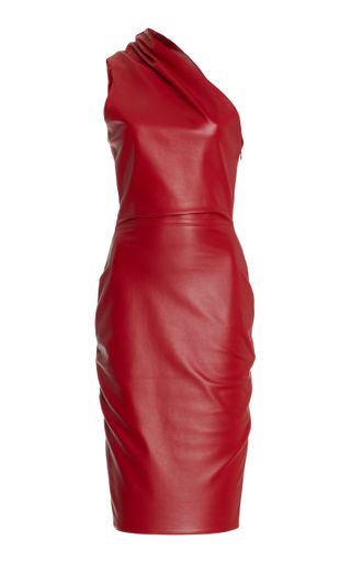 Melrose Asymmetric Leather Midi Dress