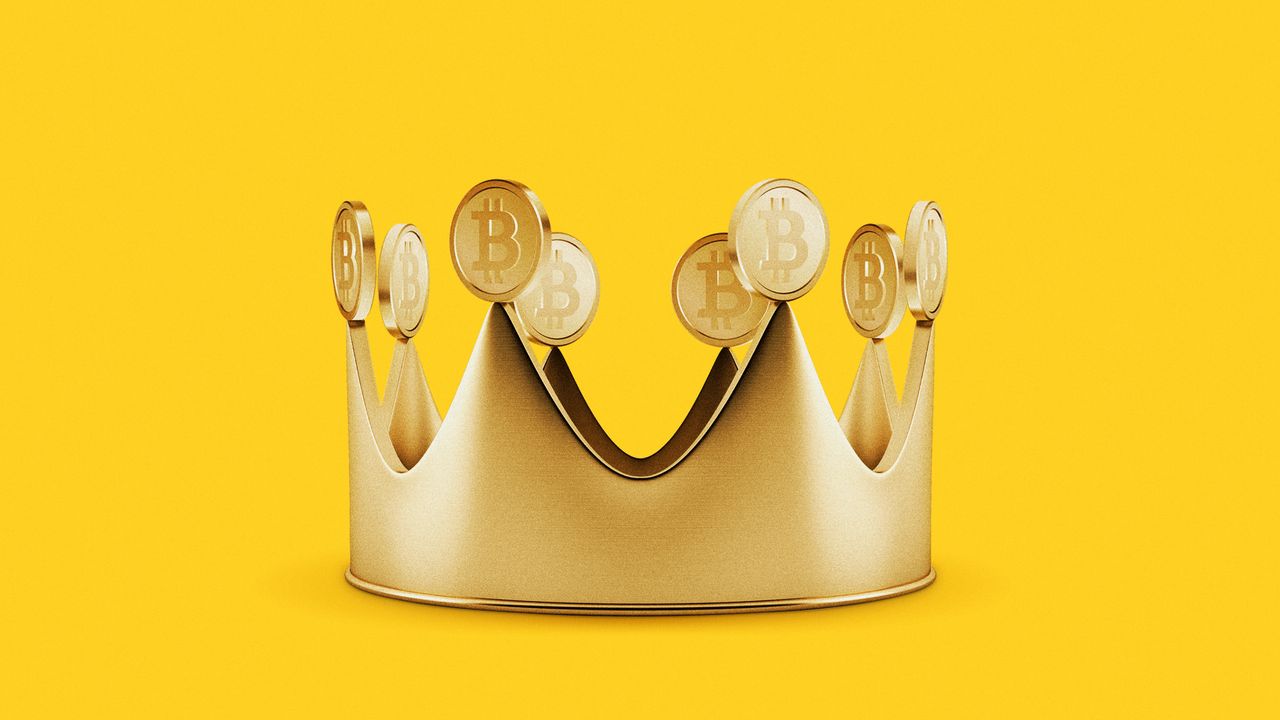 Gold crown decorated with bitcoins