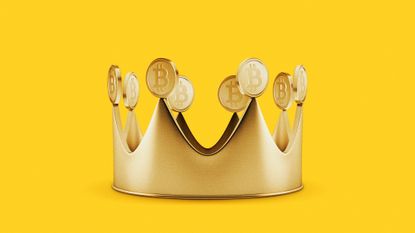 Gold crown decorated with bitcoins
