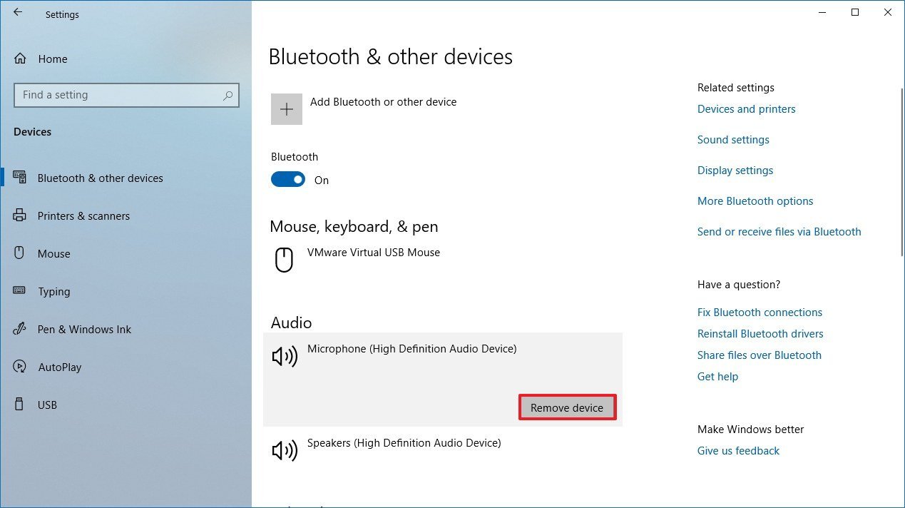 Remove Bluetooth device on Windows 10