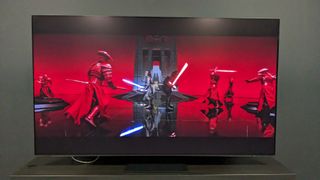 Samsung S95D with Star Wars The Last Jedi on screen
