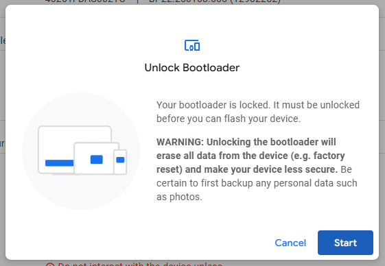 Unlocking the bootloader using the Android Flash Tool