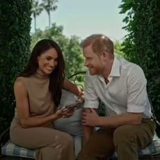 Prince Harry and Meghan Markle in the garden of their home in Montecito