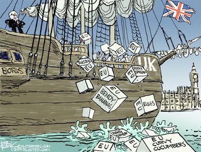 Political cartoon World EU Brexit ship overboard