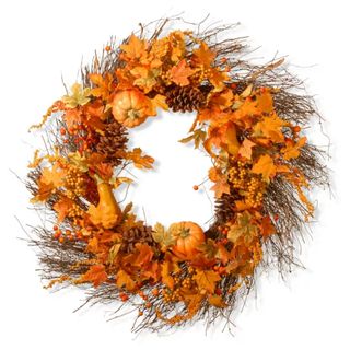 Orange pumpkin leaf wreath