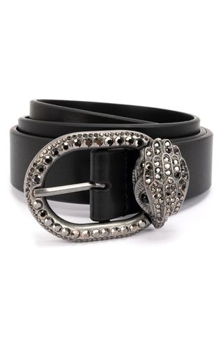 Jewel Buckle Leather Belt