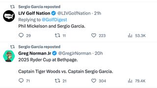 Screenshot of Sergio Garcia reposts on X