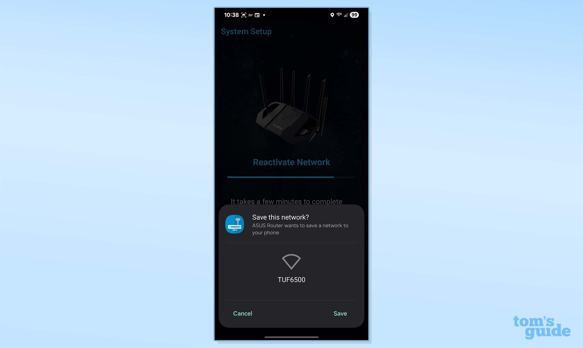 A screenshot of the Asus TUF Gaming BE6500 router app.
