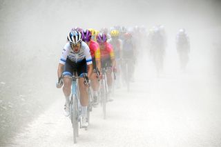 Ellen Van Dijk (Trek-Segafredo) leading the peloton at the Tour de France Femmes 2022