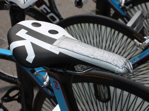 This Milram rider came up with his own solution for adding a bit of grip to the nose.