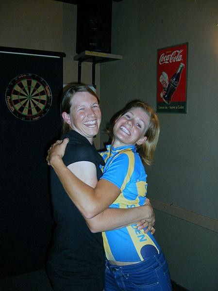 The tour winner, Emma Johansson (r) and Leonie in celebration after the Olympics.