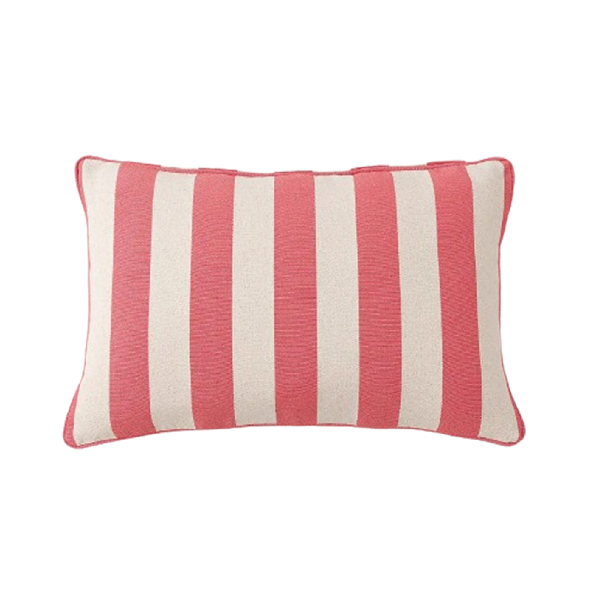 Coral and white striped cushion