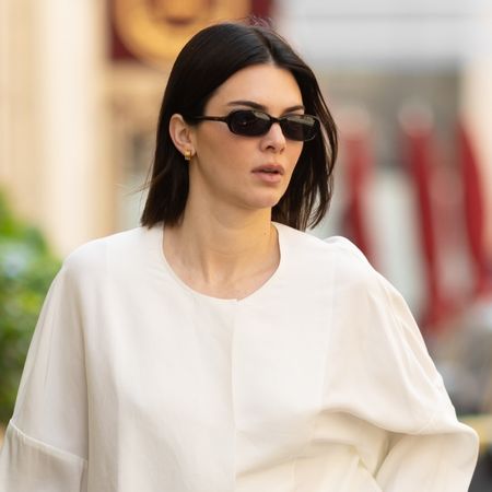 Kendall Jenner wears the collarless jacket trend in Paris