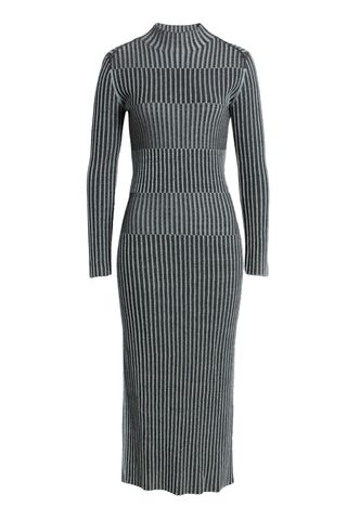 Stripe Long Sleeve Mock Neck Rib Sweater Dress