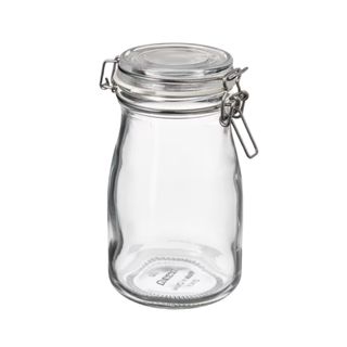 A glass bottle jar with a lid