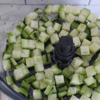 Diced cucumbers in the Breville Paradice 16