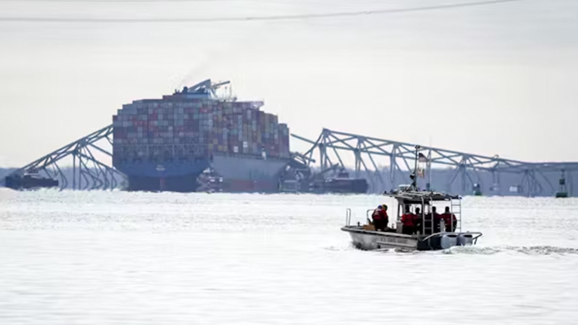 A cargo vessel causes the collapse of the Francis Scott Key Bridge in Baltimore, Maryland