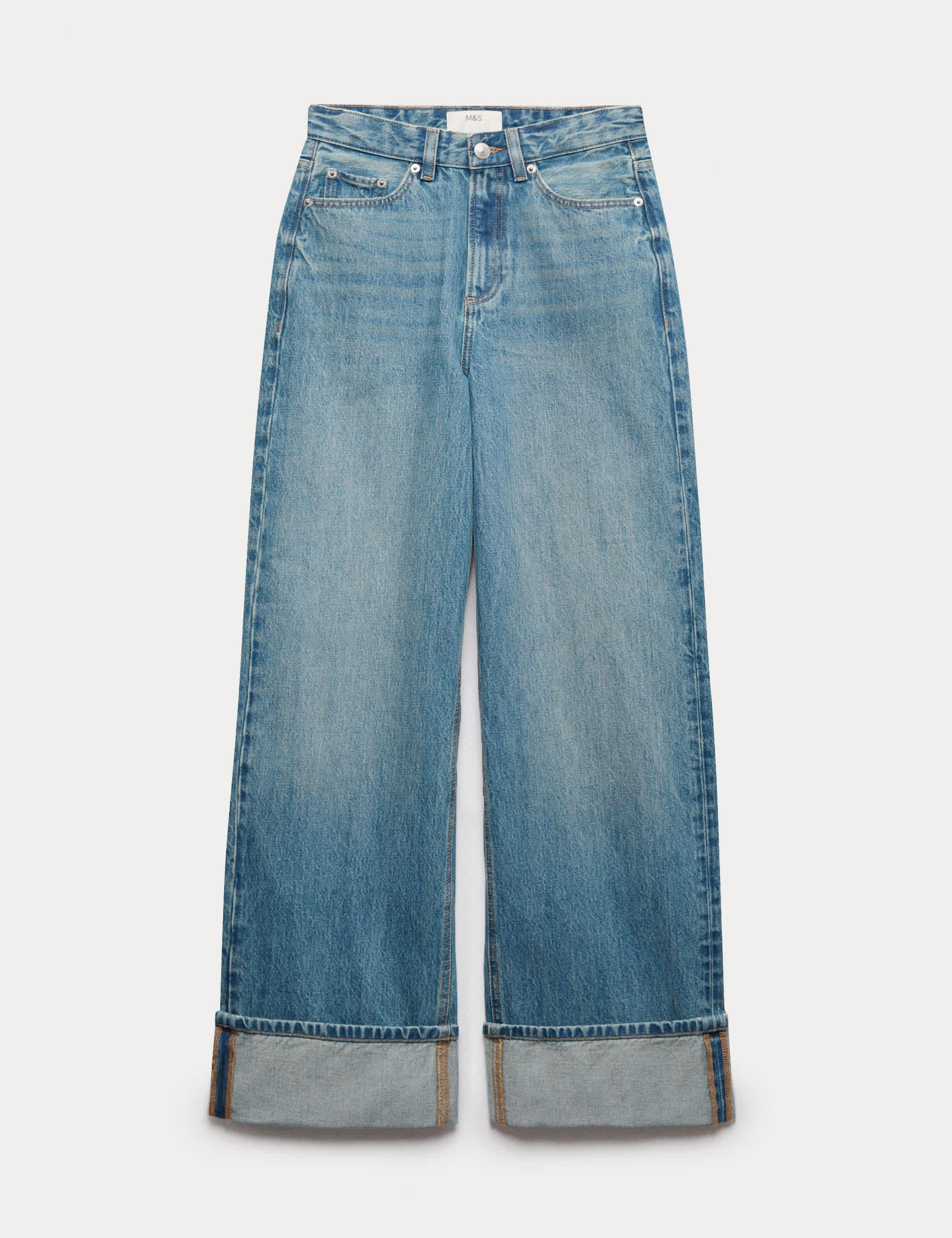 High Waisted Wide Leg Turn Up Jeans