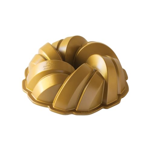 Nordic Ware Braided Bundt Pan, Cast Aluminium Bundt Tin, Bundt Cake Tin With Braid Pattern, Cake Mould Colour: Gold