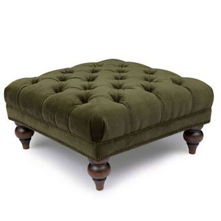 Furniture Village green Shackleton footstool with dark wooden feet