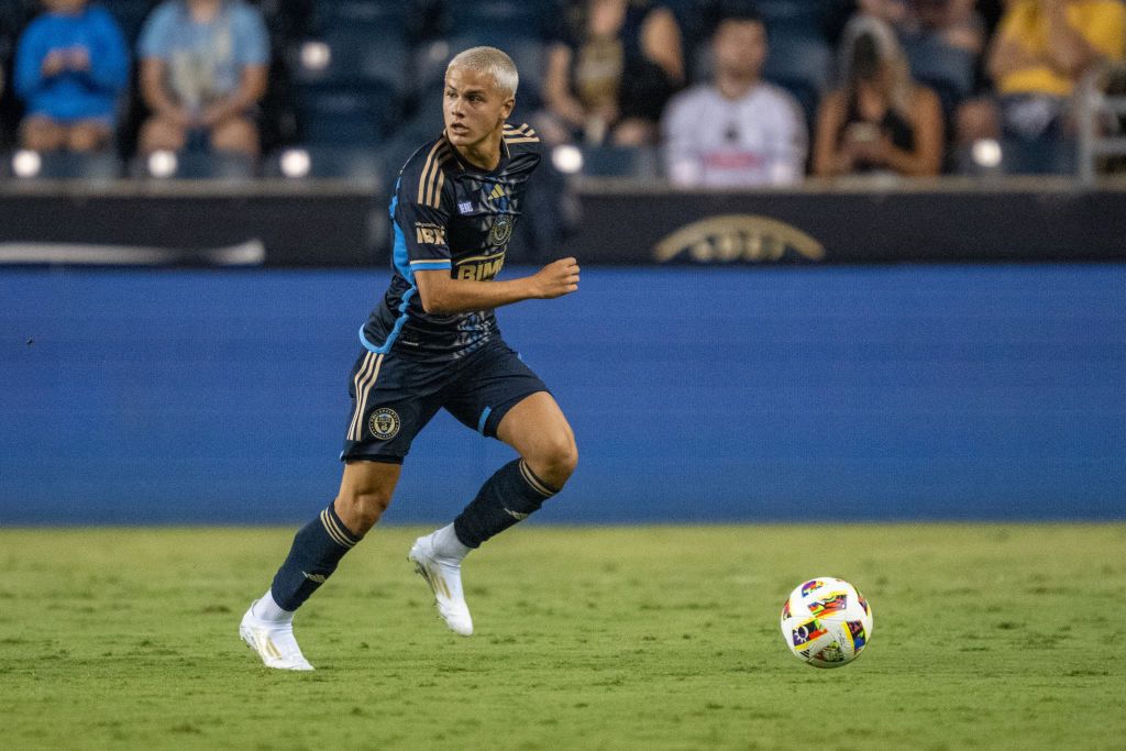 Philadelphia Union midfielder Cavan Sullivan (6) dribbles the ball during the game between the New England Revolution and the Philadelphia Union on July 17th, 2024 at Subaru Park in Chester, Pa