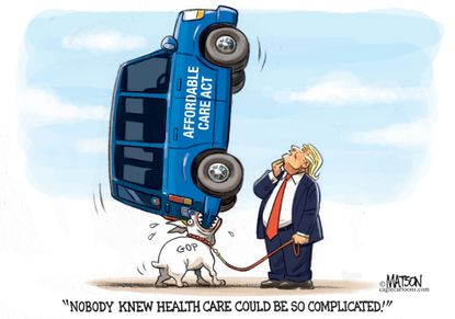Political Cartoon U.S. Obamacare GOP President Trump health care complicated