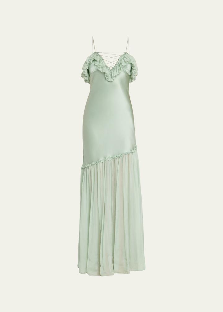 Elaria Sleeveless Silk Ruffle Gown