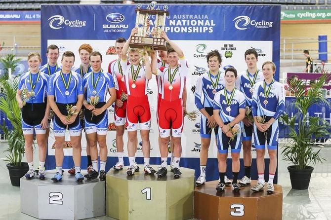 The U19 Men Team Pursuit podium.