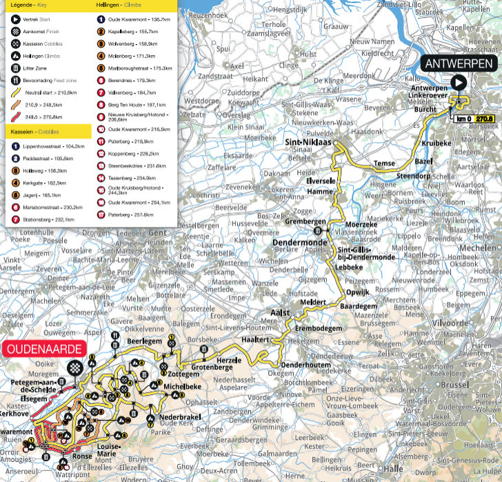 Tour of Flanders 2024 route map