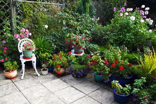 An English garden with patio