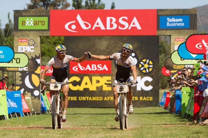 Urs Huber and Karl Platt of the Bulls win stage 2 of the Cape Epic