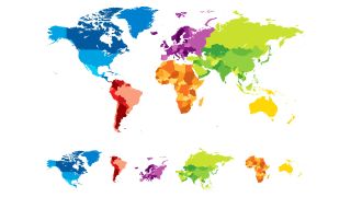 World map displays multicolored continents