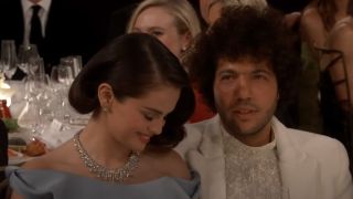 Selena Gomez and Benny Blanco appear at the 2025 Golden Globes