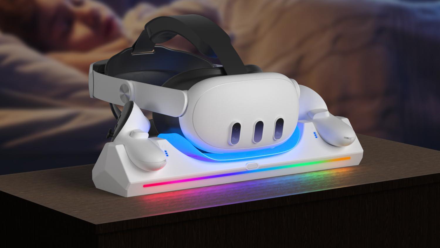 Eslick Charging Station with Meta Quest 3 and controllers on table