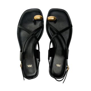 STRAPPY FLAT SLIDER SANDALS WITH METAL EMBELLISHMENT