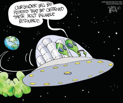 Editorial Cartoon U.S. Martian steals toilet paper valuable resources coronavirus