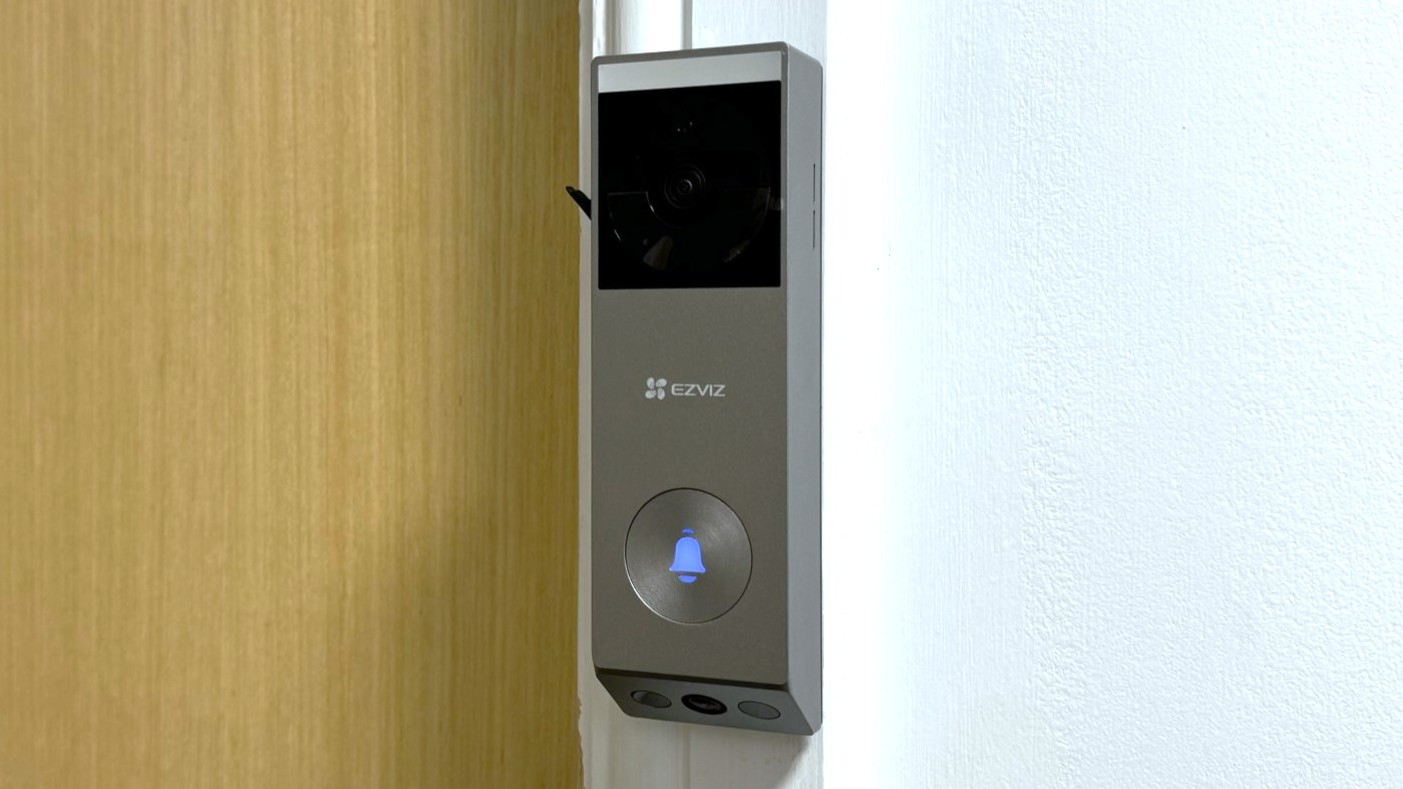 EZViz EP3x Pro video doorbell mounted beside door